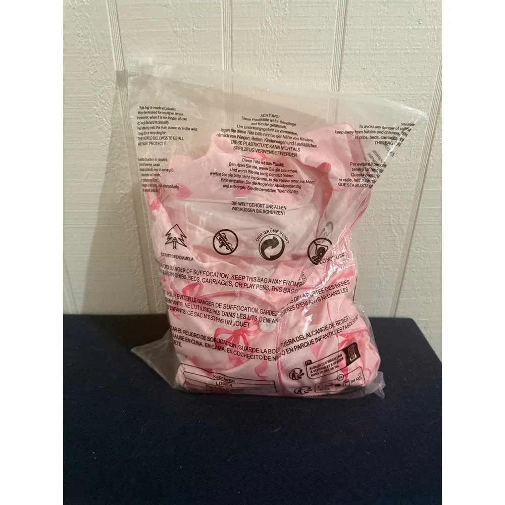 NIB Pink Bow and Heart Print Satin Pajama Set Short Sleeve Button Down Shorts S